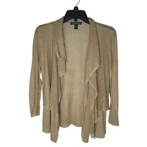LAUREN Ralph Lauren Petite Cardigan Linen Open Front Knit Beige PM